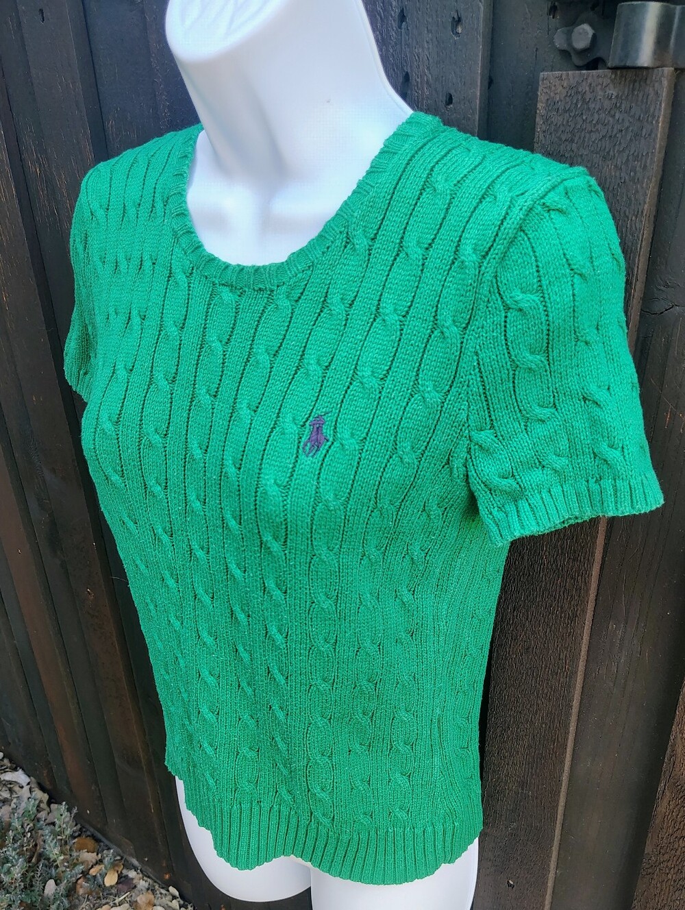 Ralph Lauren Green Cable Knit Short Sleeve Sweater Top